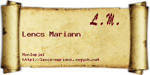 Lencs Mariann névjegykártya